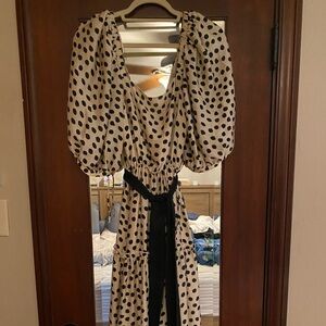 Mango Black and White Polka Dot Long Sleeve Dress